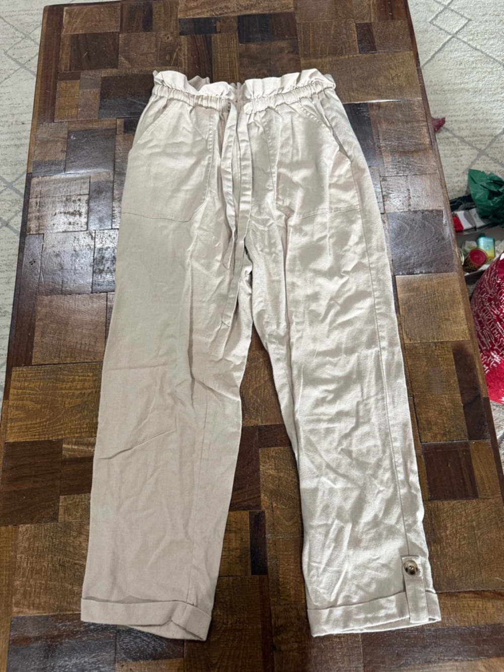 Lush Beige Paperbag Waist Pants
